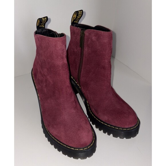Doc Martens Size 7 Magdalena Suede Leather Ankle Boots 4" Heels Burgundy Wine - Picture 2 of 12